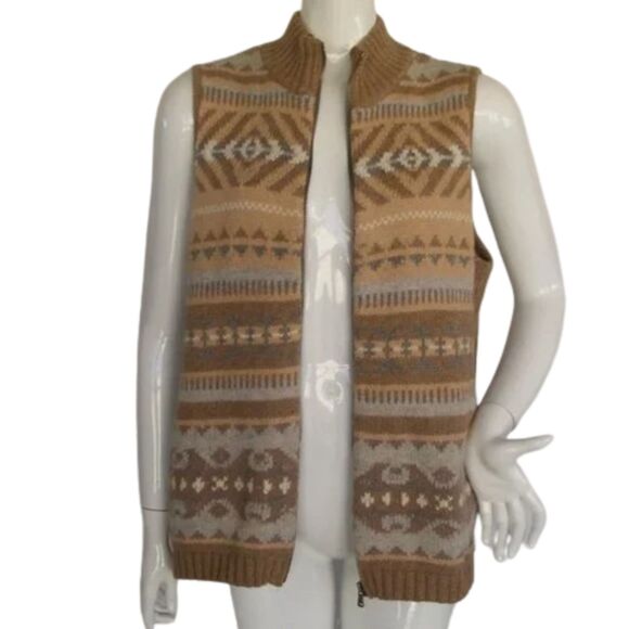 LAUREN RALPH LAUREN Sweater Vest, 1X, Patterned Front, Ribbed Back, Zipper - Picture 4 of 10